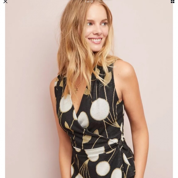 Maeve Tops - NWT Anthro Maeve Craspedia black wrap peplum top L